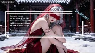 Gadis Tionghoa klasik berkulit salju, berambut putih dan berbaju merah. Adegan oral, klimaks, episode pertama, wajib ditonton hasil karya AI.